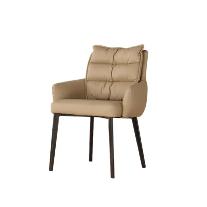 Mid-Century Modern Upholstered Leather Arm Dining Chairs Image - 6