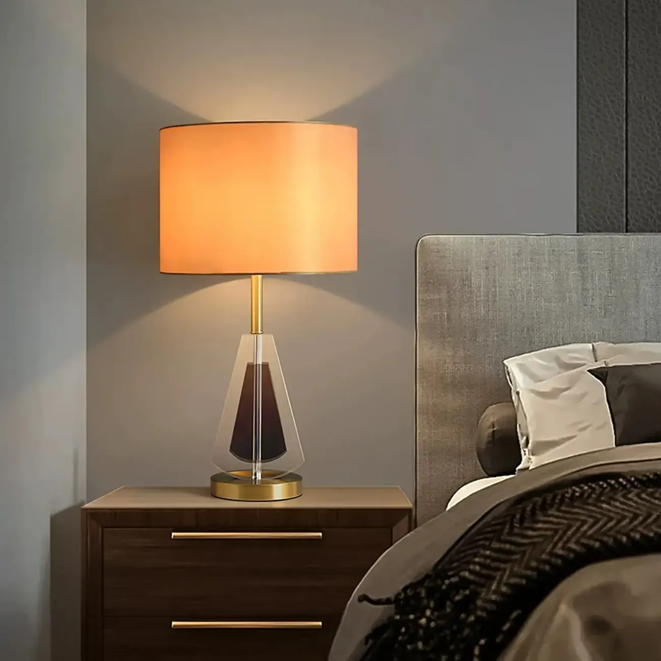 Modern Barrel Shade Gold Metal Table Lamp Image - 3