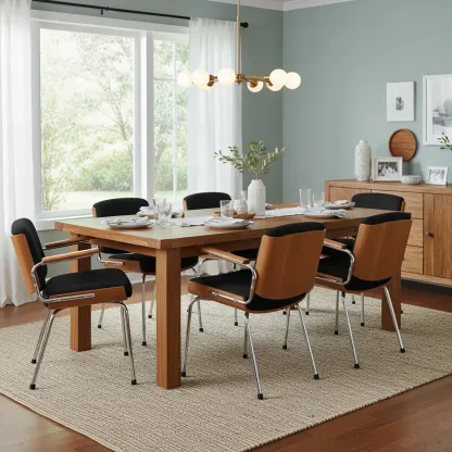 Mid-century Modern Upholstered Arm Dining Chair Low Back Image - 1