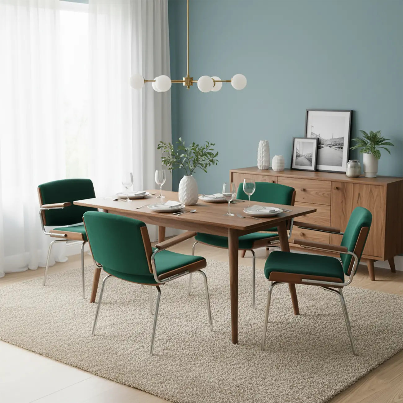 Mid-century Modern Upholstered Arm Dining Chair Low Back Image - 2 | homeyfad