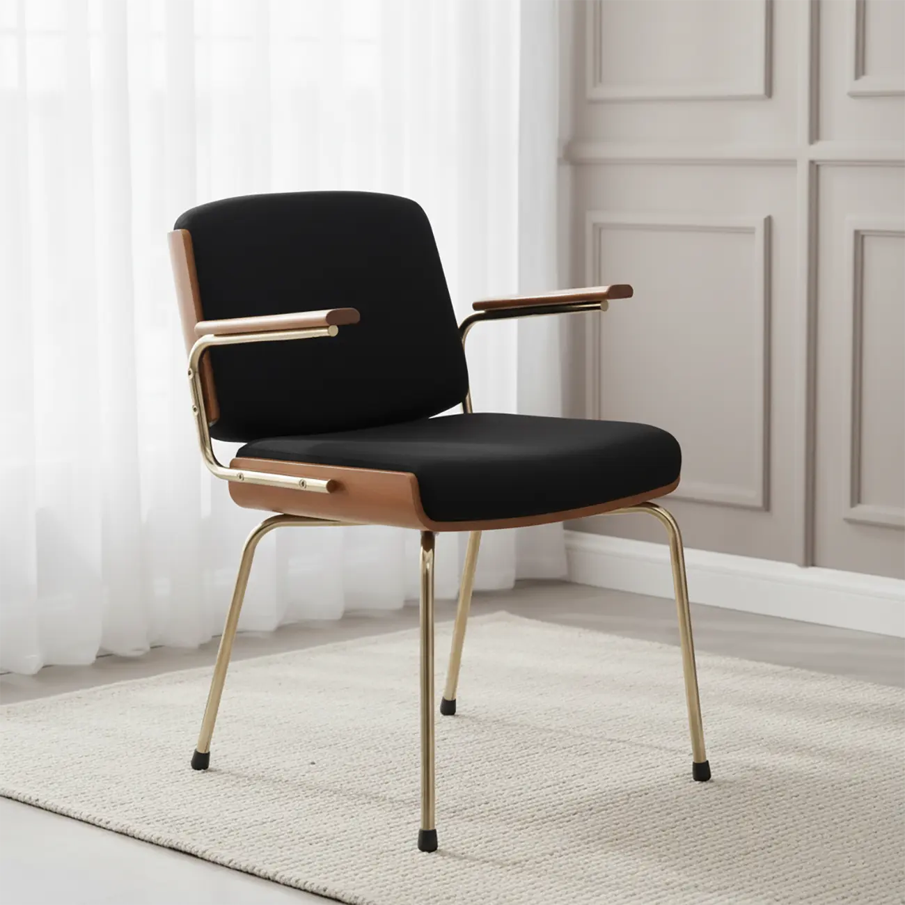 Mid-century Modern Upholstered Arm Dining Chair Low Back Image - 4 | homeyfad