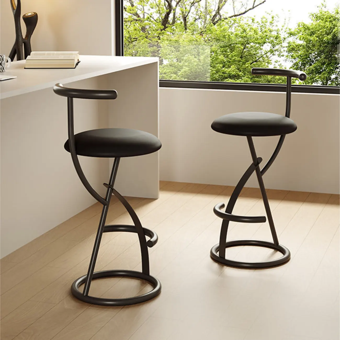 Glam Modern Metal Frame Armless Round Counter Stools Image - 14 | homeyfad