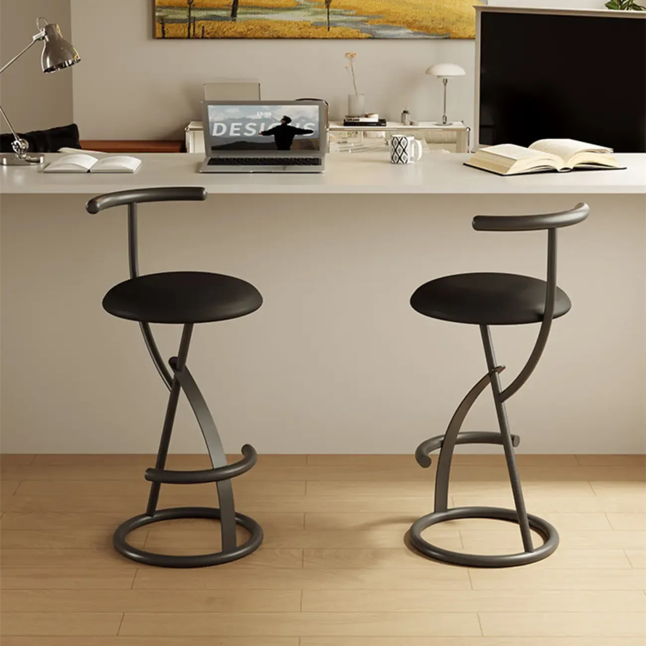 Glam Modern Metal Frame Armless Round Counter Stools Image - 15