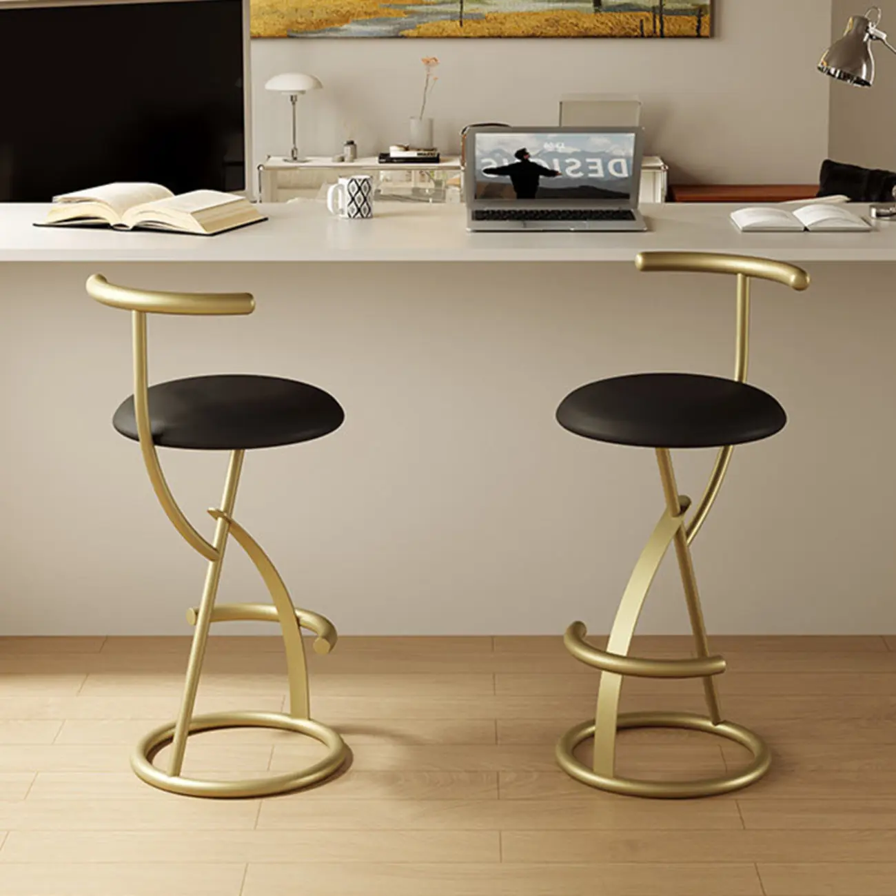Glam Modern Metal Frame Armless Round Counter Stools Image - 13 | homeyfad