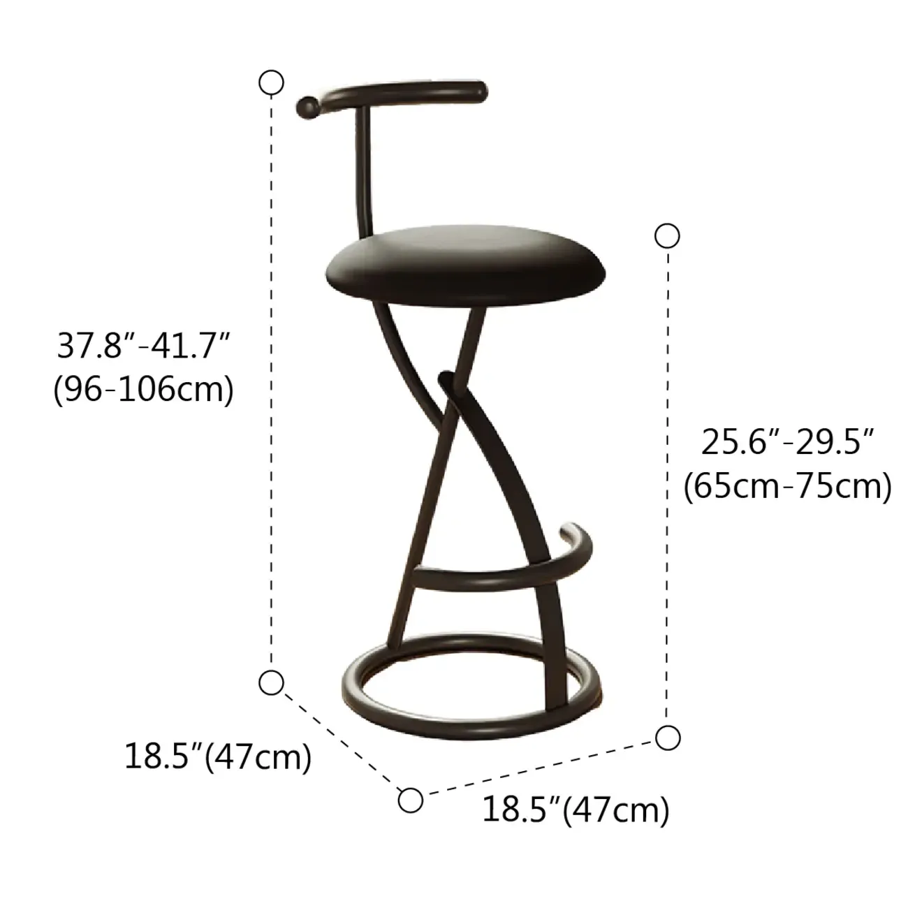 Glam Modern Metal Frame Armless Round Counter Stools #size