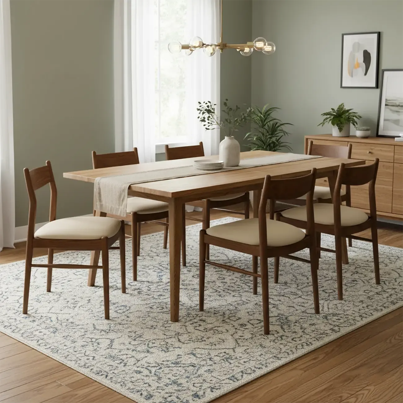 Modern Upholstered Low Back Wood Dining Chair Image - 2