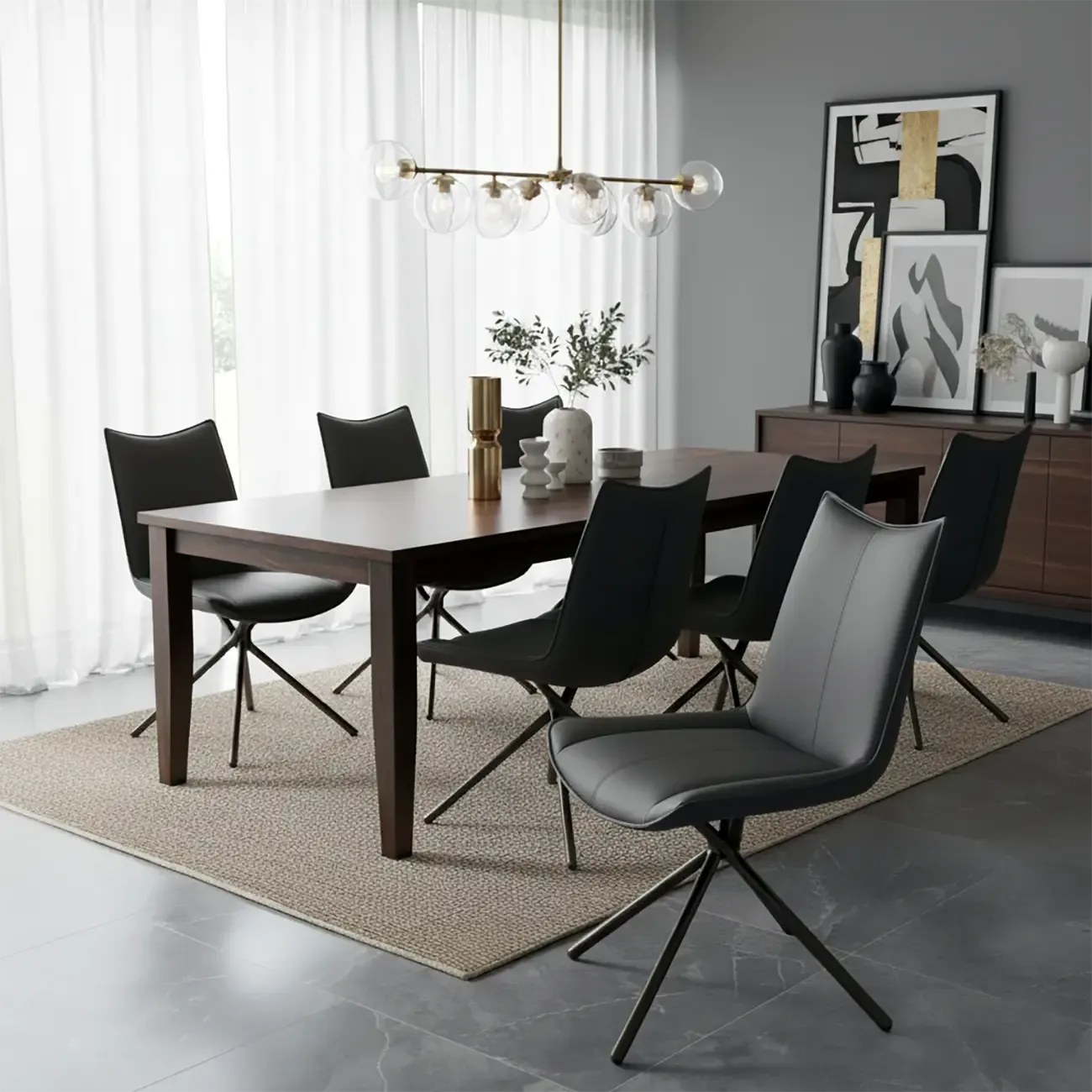 Swivel Industrial Faux Leather Arm Dining Chairs Open Back Image - 5