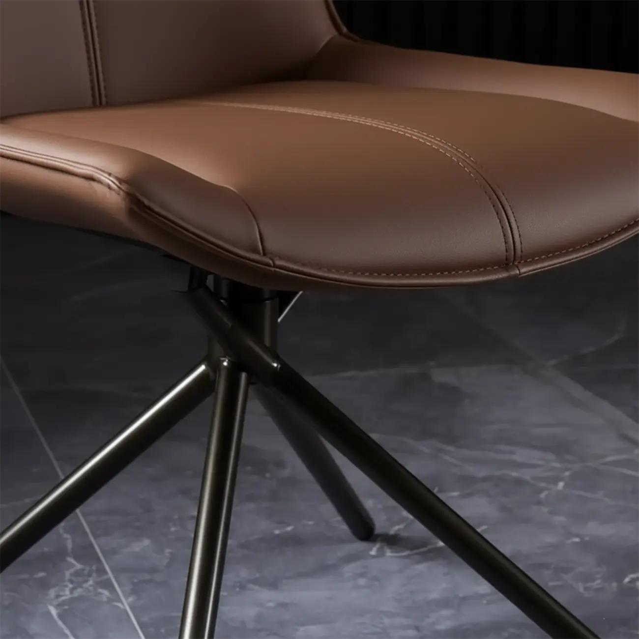 Swivel Industrial Faux Leather Arm Dining Chairs Open Back Image - 10 | homeyfad