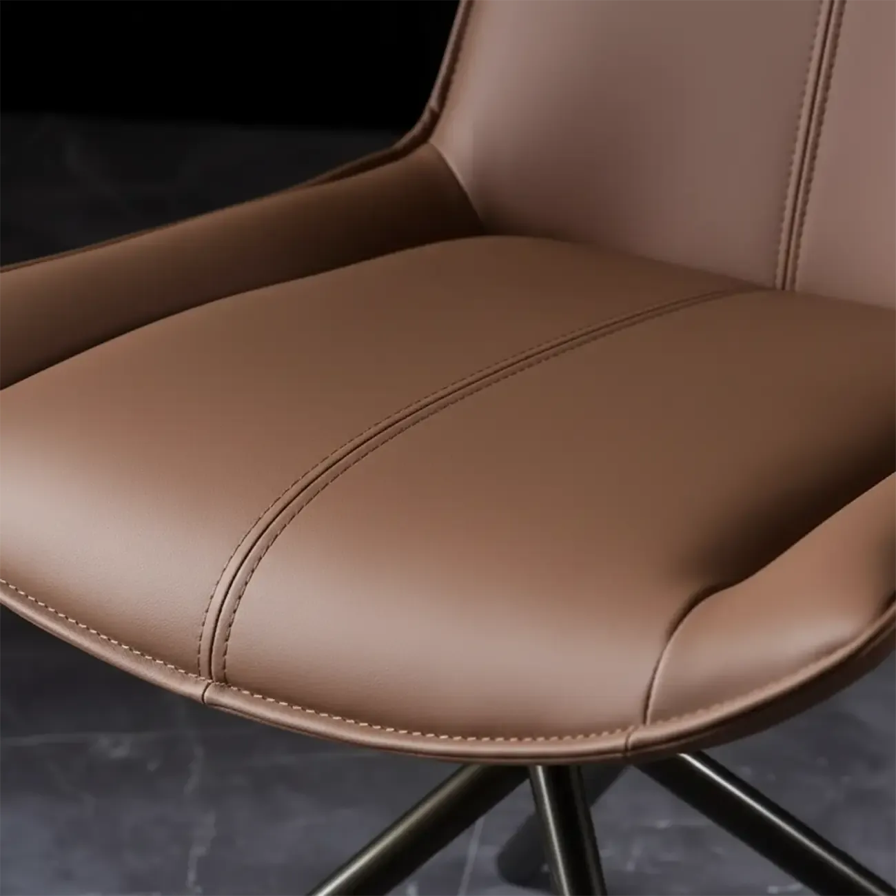 Swivel Industrial Faux Leather Arm Dining Chairs Open Back Image - 9