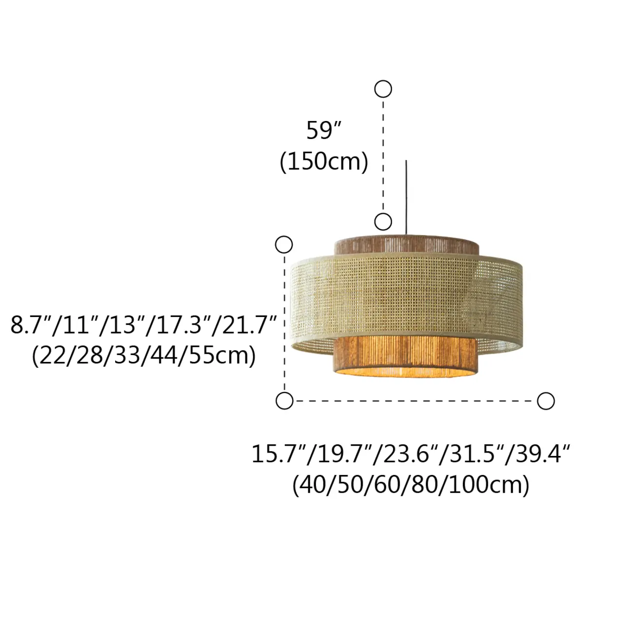 Bohemian Geometric Cylinder Dining Room Rattan Chandelier #size | homeyfad