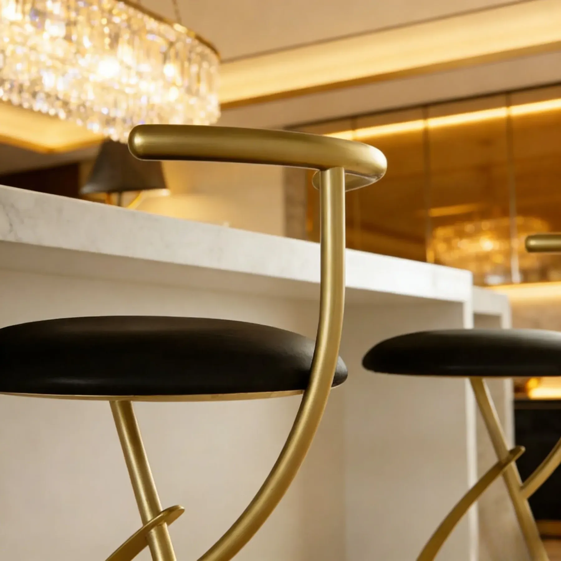 Glam Modern Metal Frame Armless Round Counter Stools Image - 2