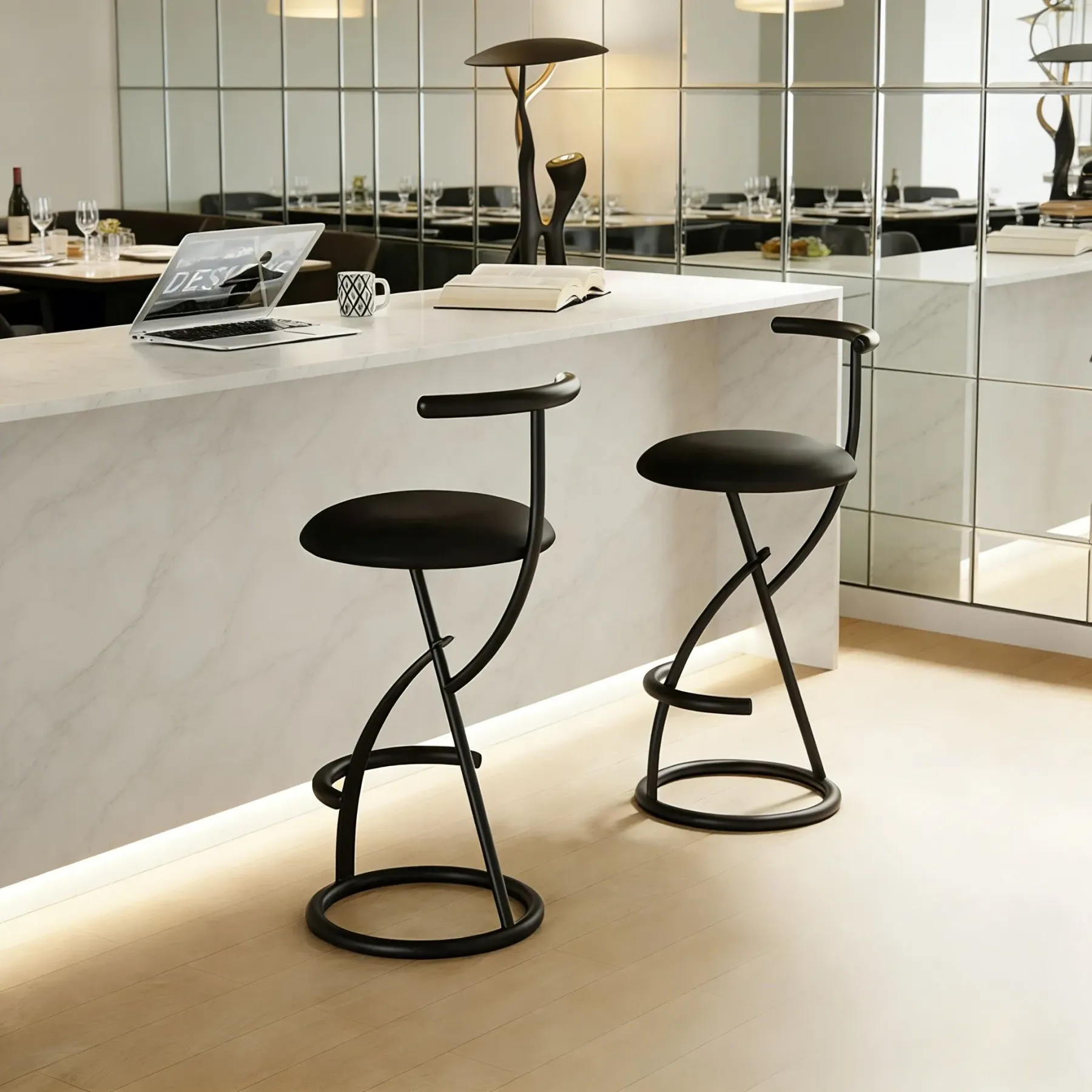 Glam Modern Metal Frame Armless Round Counter Stools Image - 5