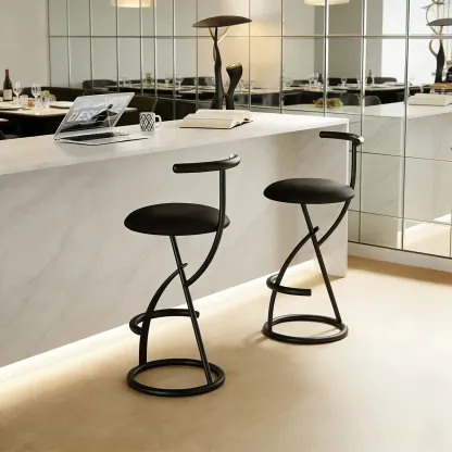 Glam Modern Metal Frame Armless Round Counter Stools Image - 5