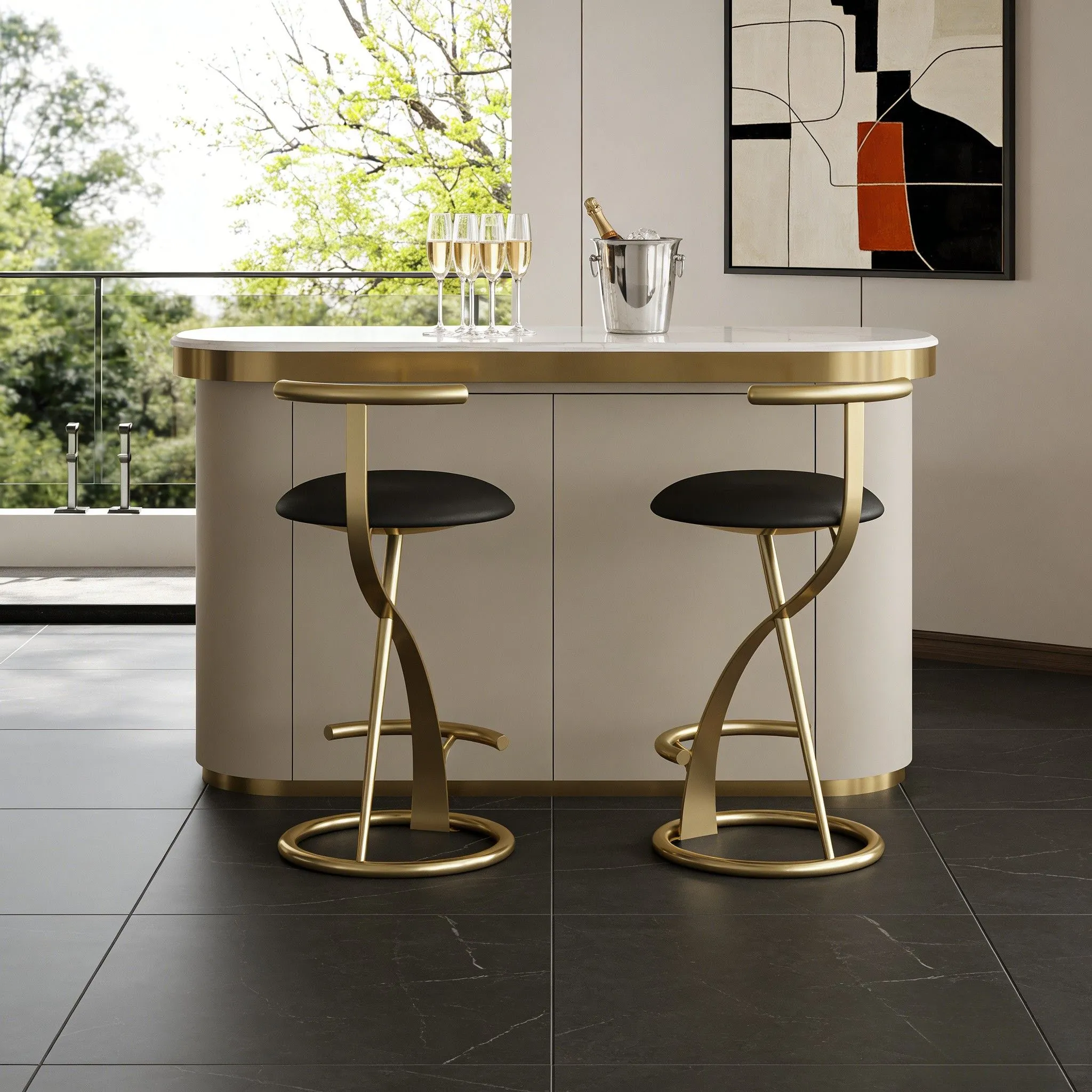 Glam Modern Metal Frame Armless Round Counter Stools Image - 6 | homeyfad