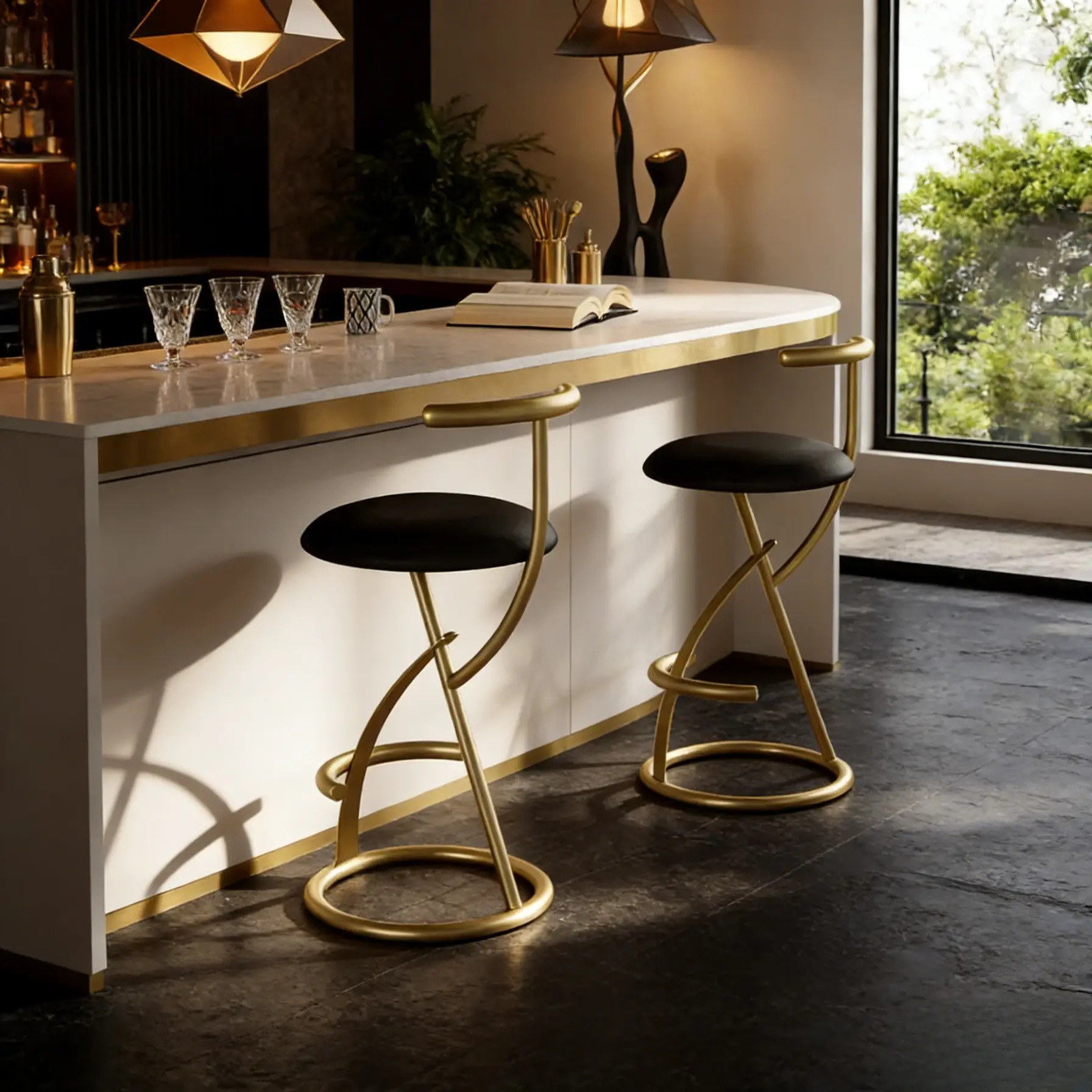 Glam Modern Metal Frame Armless Round Counter Stools Image - 8 | homeyfad