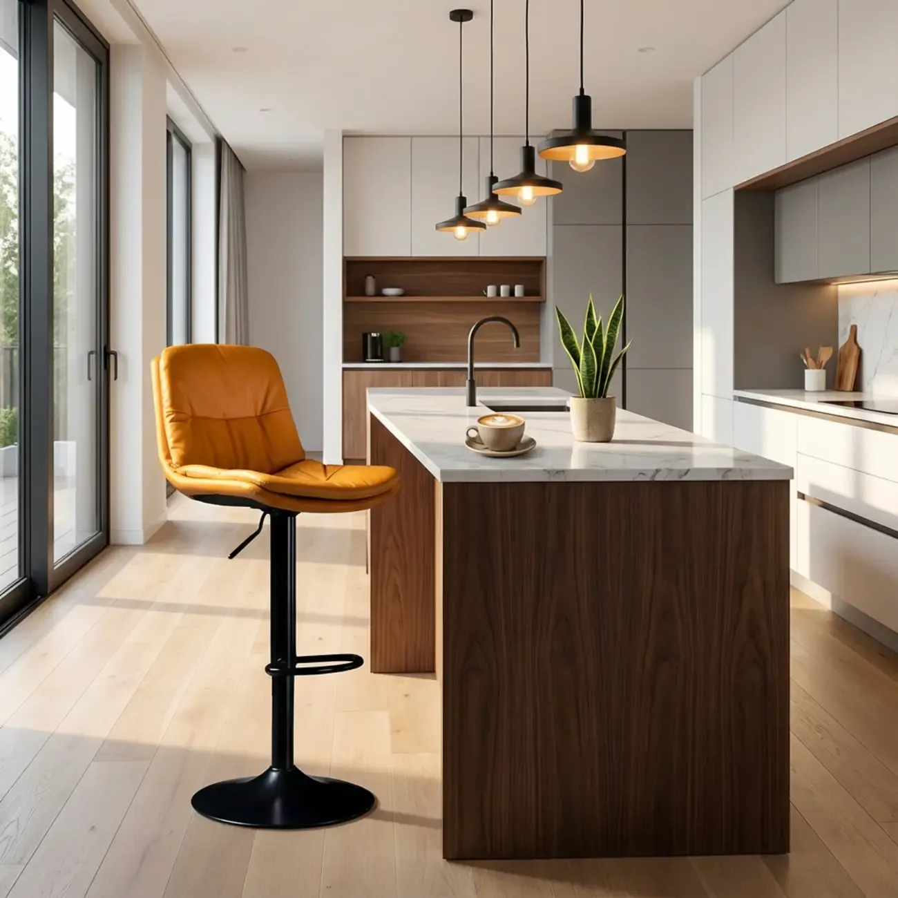 Adjustable Leather Low Back Swivel Bar Stool Image - 1