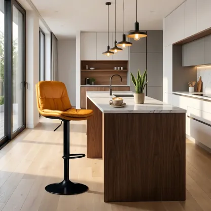 Adjustable Leather Low Back Swivel Bar Stool Image - 1