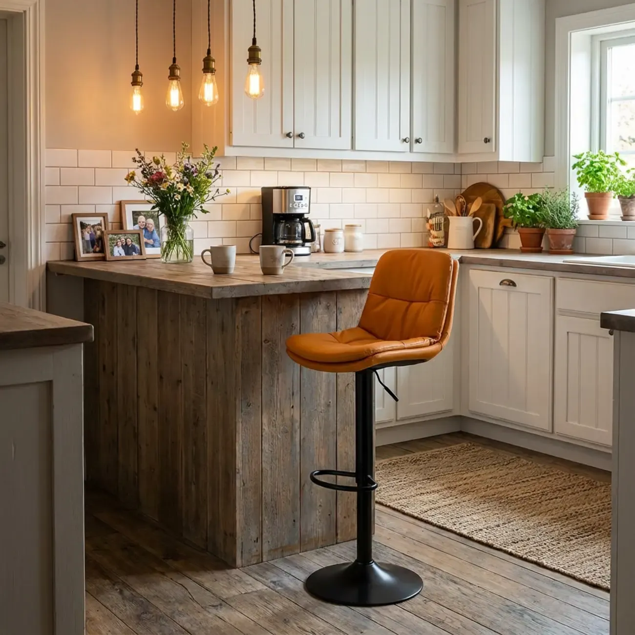 Adjustable Leather Low Back Swivel Bar Stool Image - 2