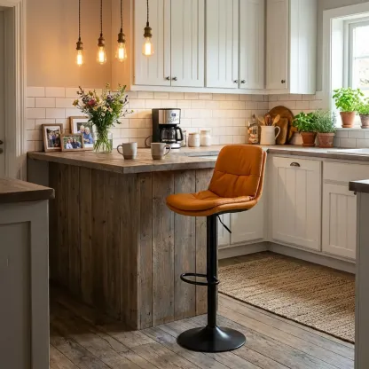 Adjustable Leather Low Back Swivel Bar Stool Image - 2