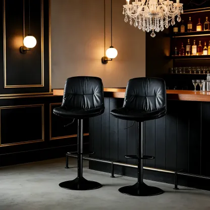 Adjustable Leather Low Back Swivel Bar Stool Image - 4