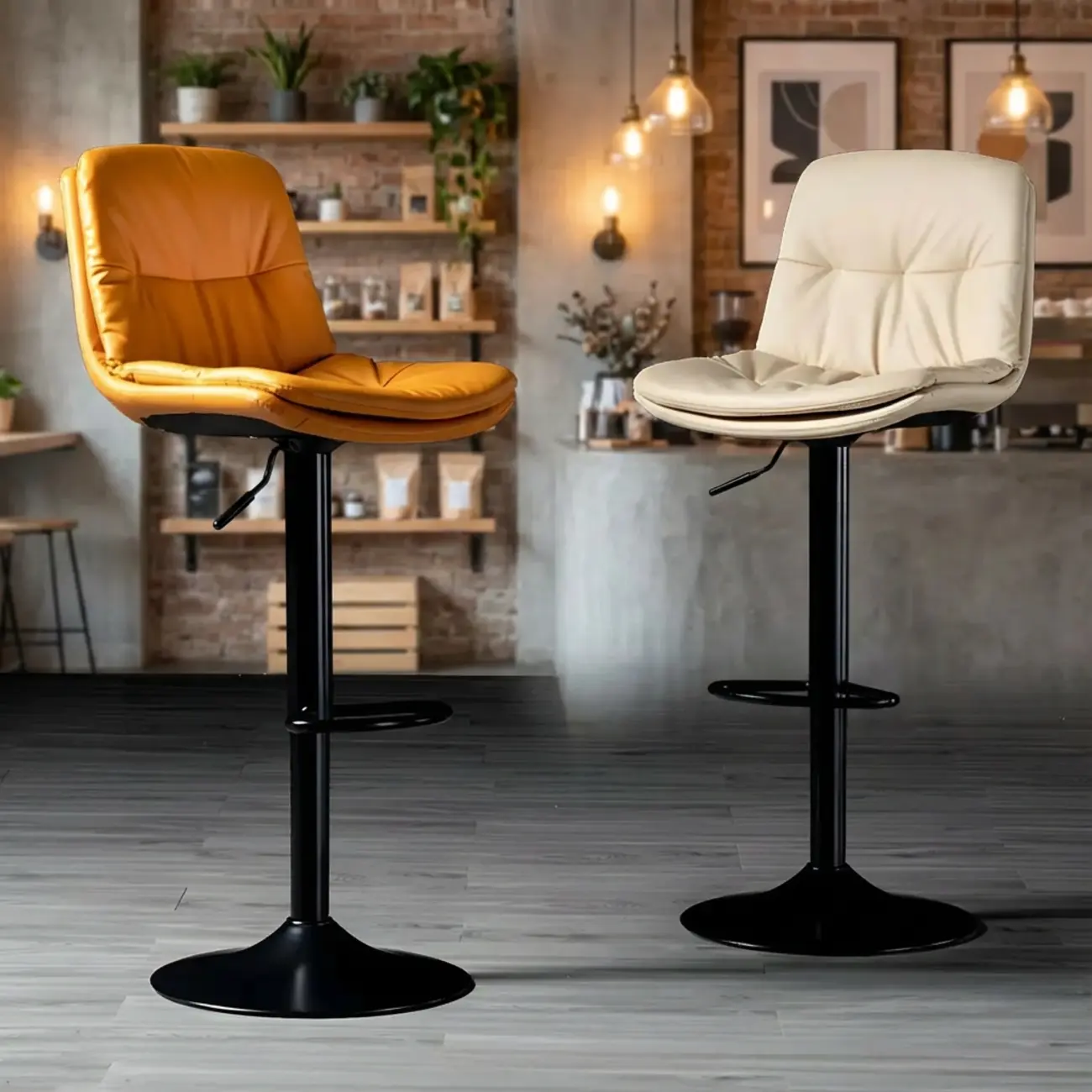Adjustable Leather Low Back Swivel Bar Stool Image - 5 | homeyfad