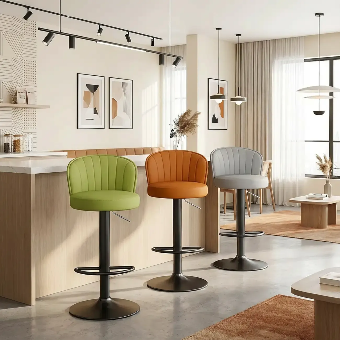 Modern Leather Adjustable Swivel Bar Stools with Back Image - 1