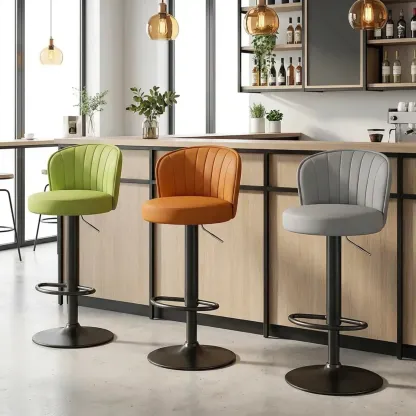 Modern Leather Adjustable Swivel Bar Stools with Back Image - 2