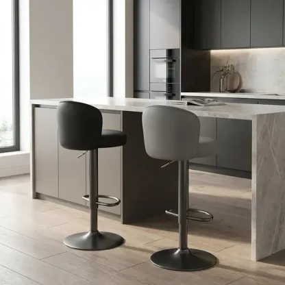 Modern Leather Adjustable Swivel Bar Stools with Back Image - 3