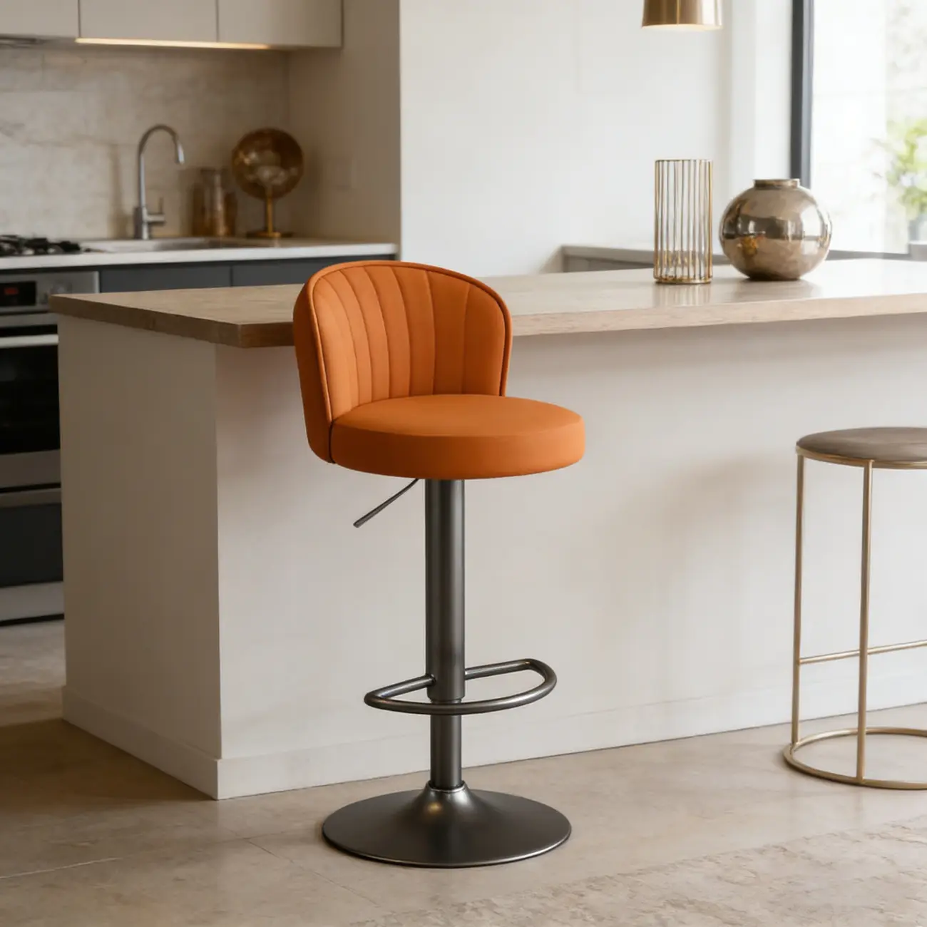 Modern Leather Adjustable Swivel Bar Stools with Back Image - 4 | homeyfad