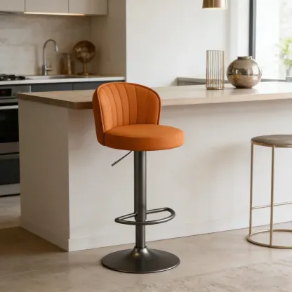 Modern Leather Adjustable Swivel Bar Stools with Back Image - 4