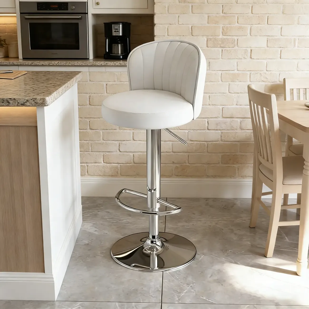 Modern Leather Adjustable Swivel Bar Stools with Back Image - 5