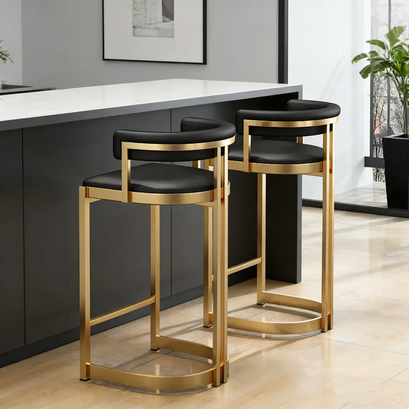 Lavish Metal Cushioned Gold Sled Bar Stool Image - 3 | homeyfad