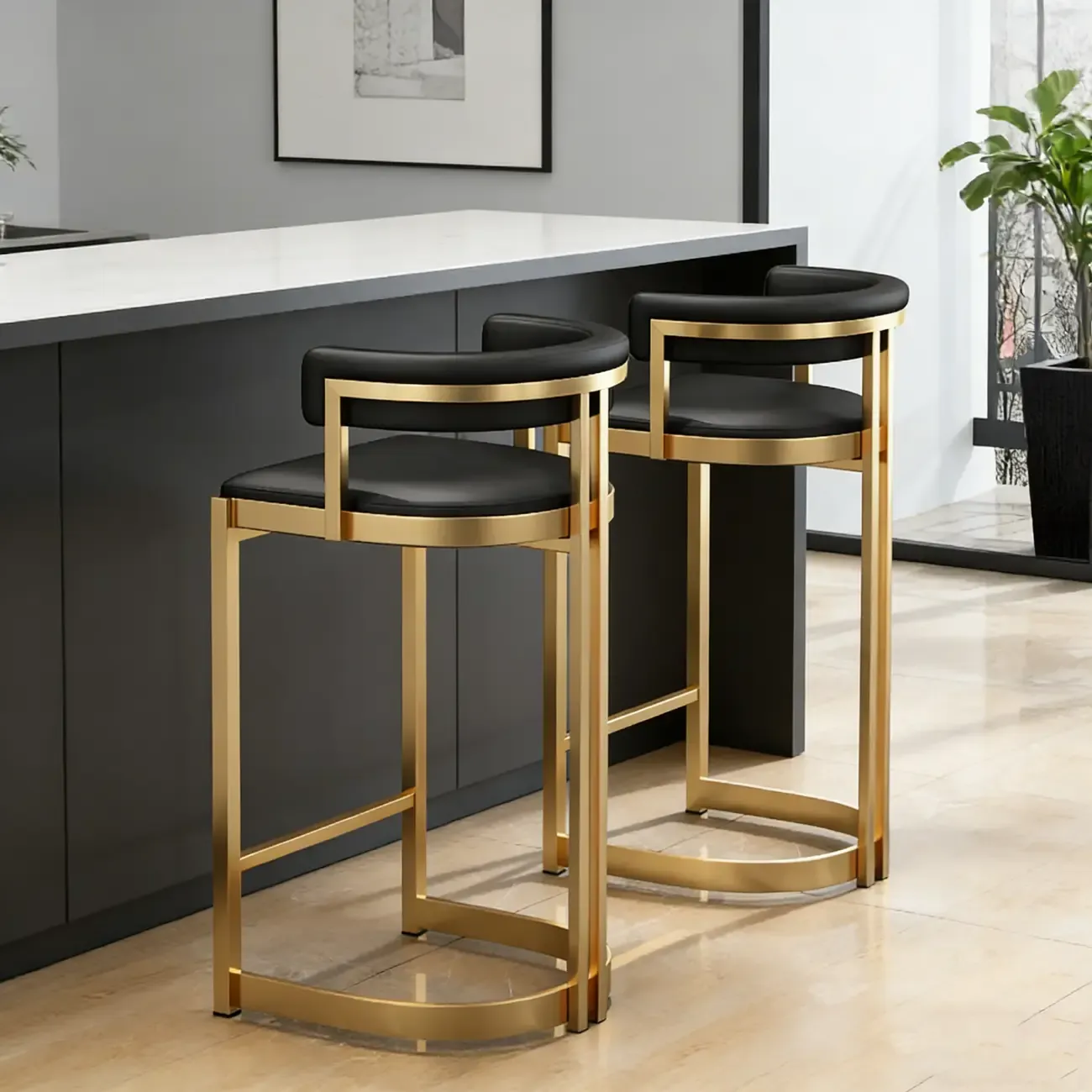Lavish Metal Cushioned Gold Sled Bar Stool Image - 3