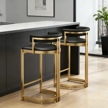 Lavish Metal Cushioned Gold Sled Bar Stool Image - 3