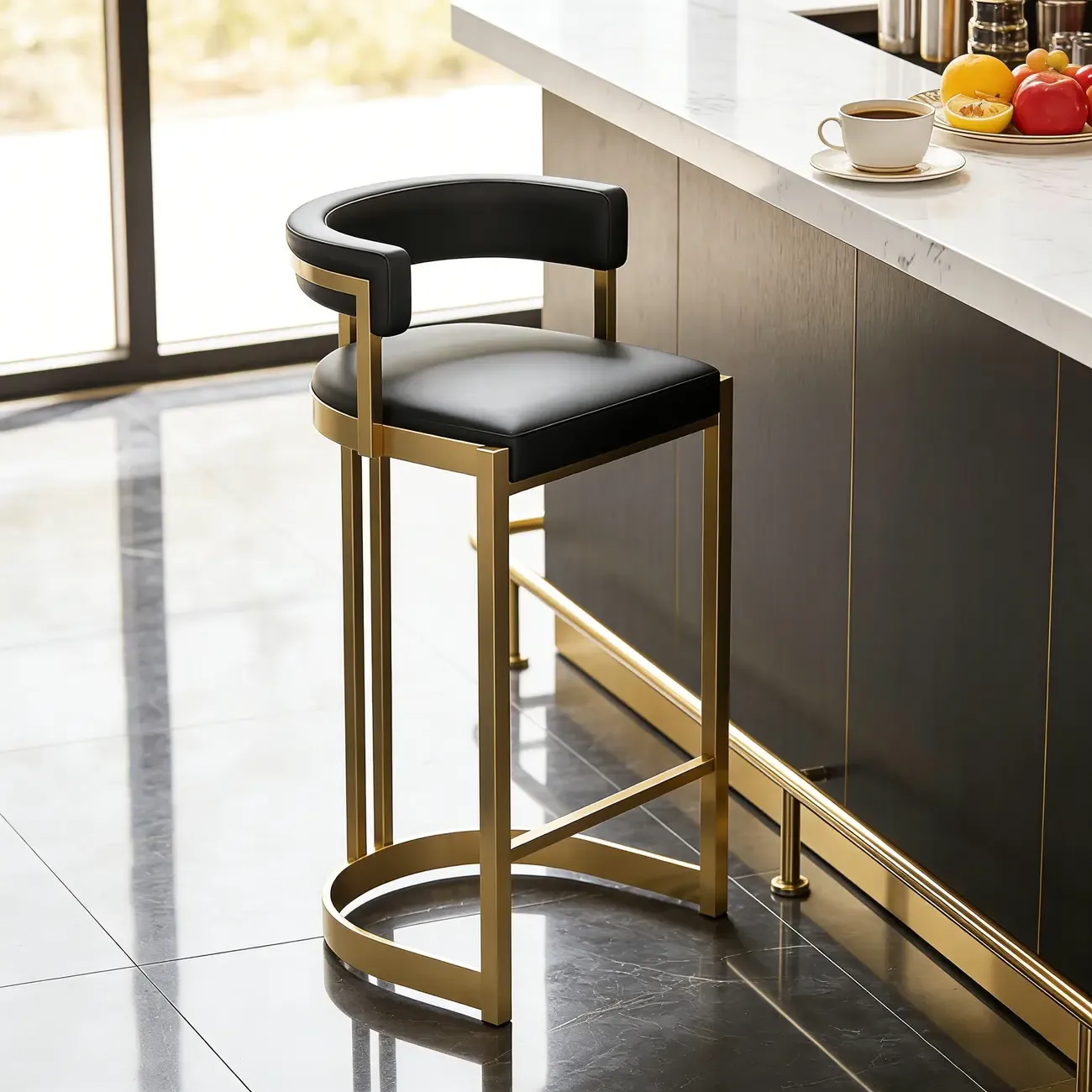 Lavish Metal Cushioned Gold Sled Bar Stool Image - 2
