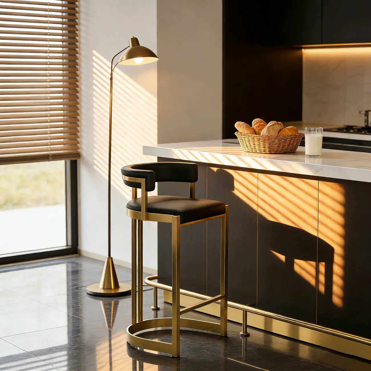 Lavish Metal Cushioned Gold Sled Bar Stool Image - 4 | homeyfad