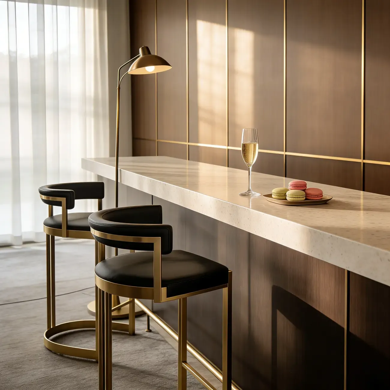 Lavish Metal Cushioned Gold Sled Bar Stool Image - 5