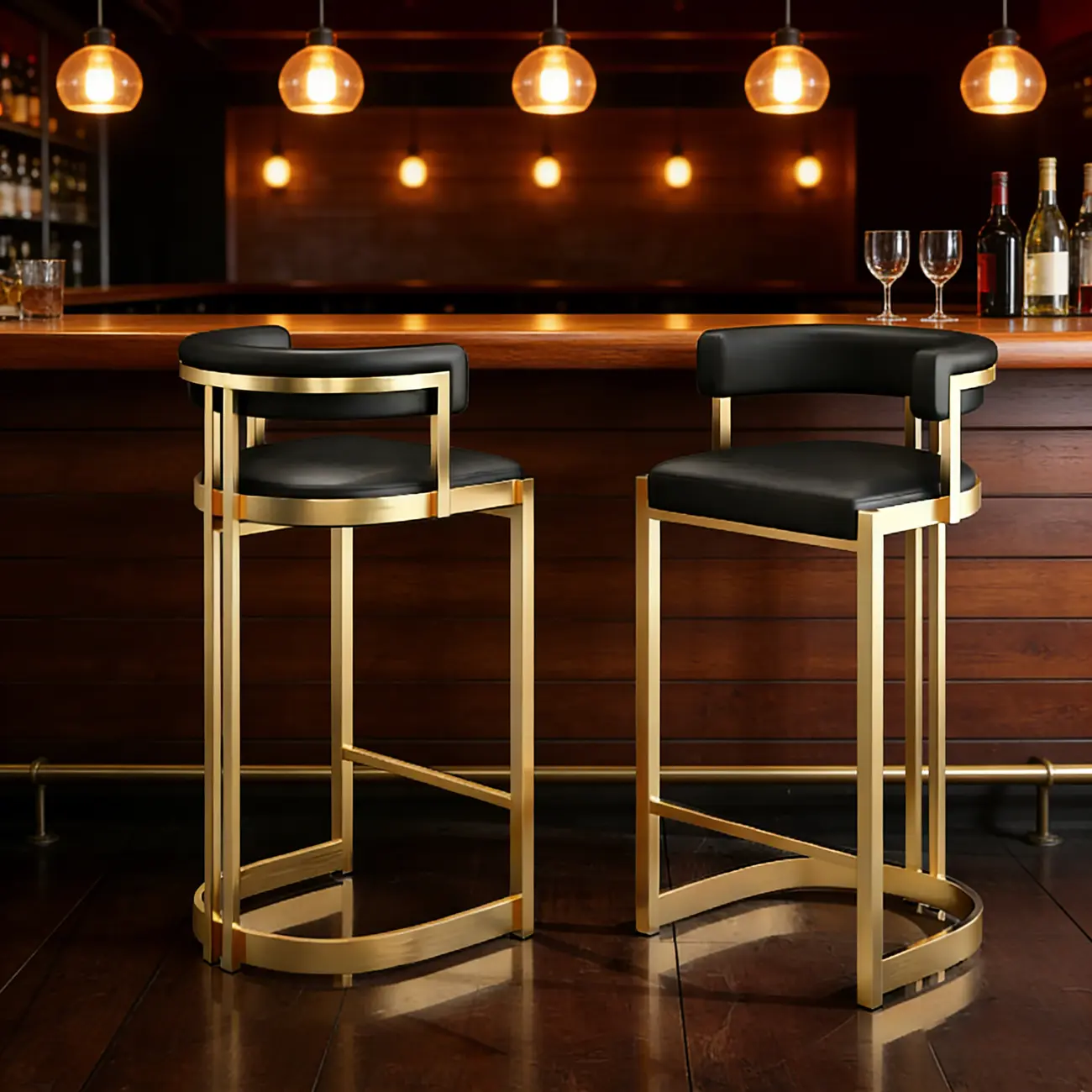 Lavish Metal Cushioned Gold Sled Bar Stool Image - 1 | homeyfad