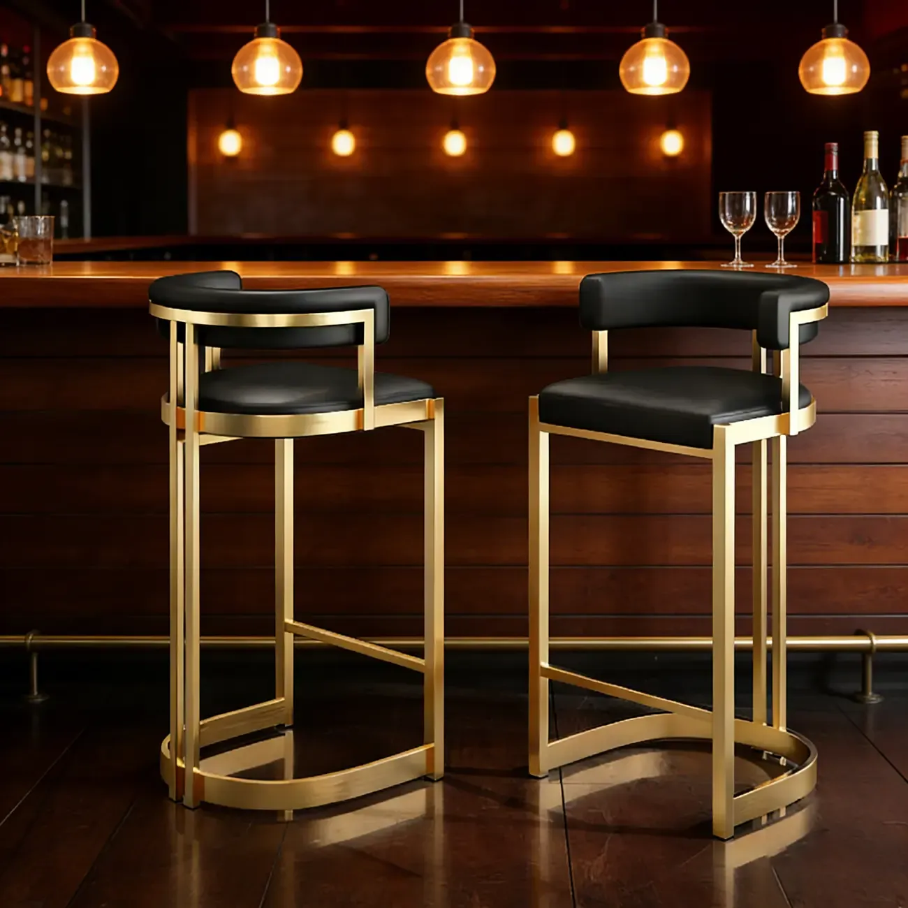 Lavish Metal Cushioned Gold Sled Bar Stool Image - 1