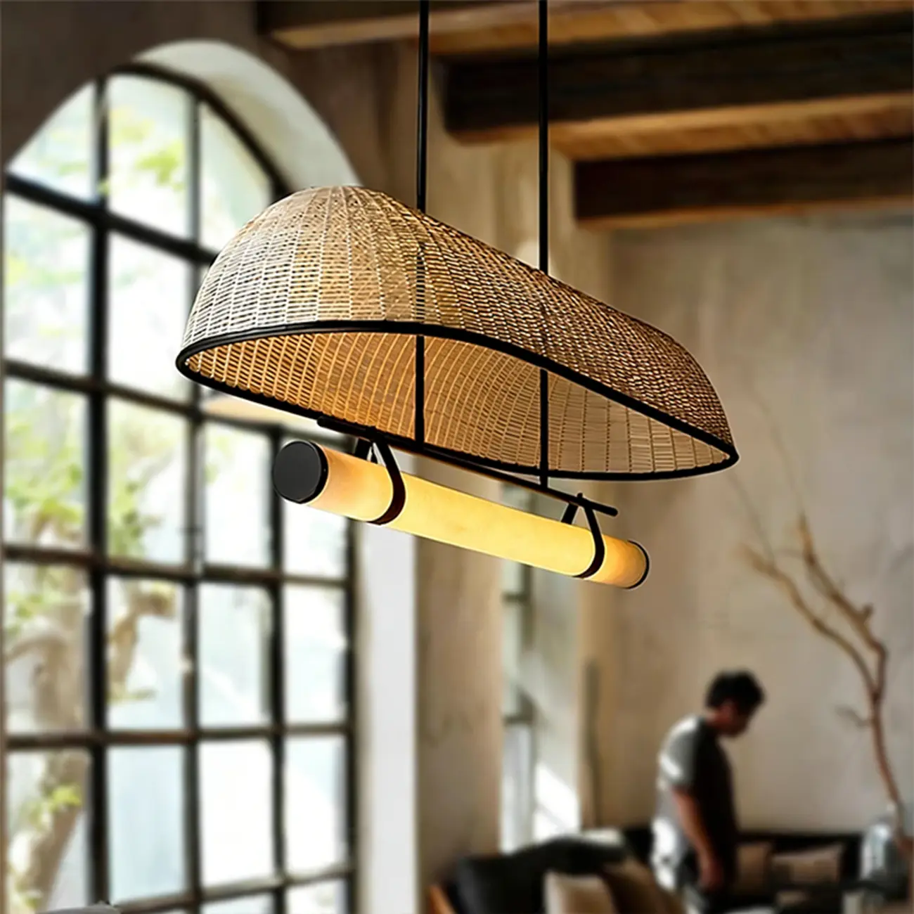 Geometric Wabi-Sabi Modern Rattan Island Chandelier Image - 1 | homeyfad