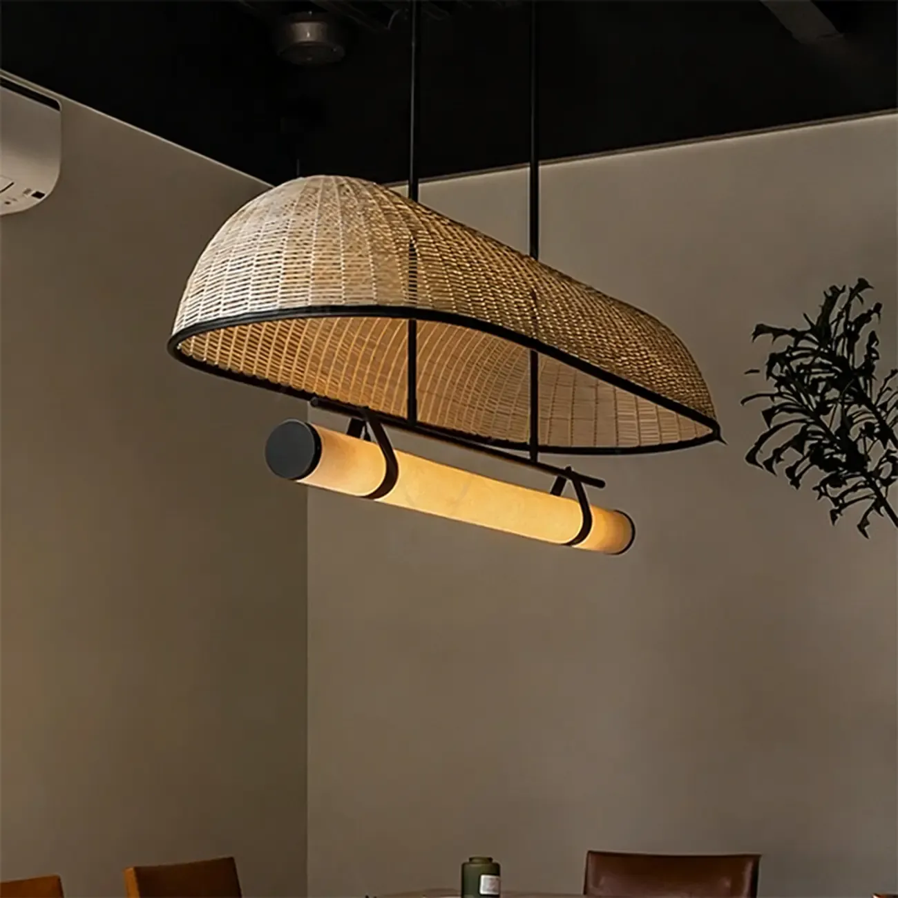 Geometric Wabi-Sabi Modern Rattan Island Chandelier Image - 3