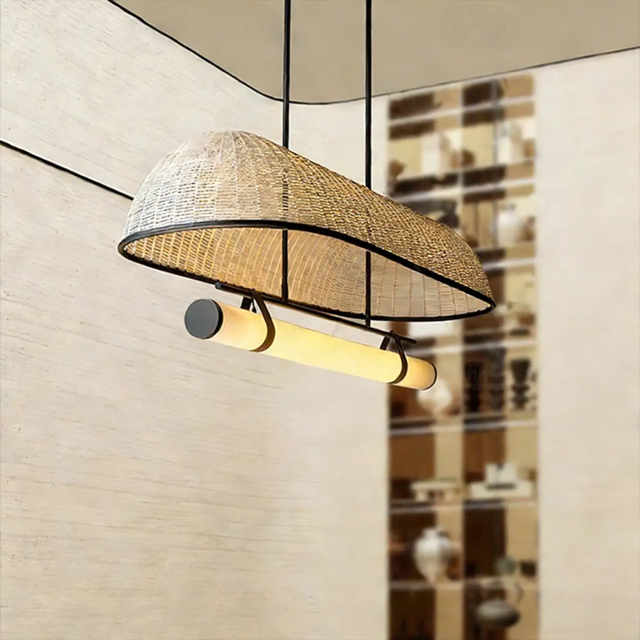 Geometric Wabi-Sabi Modern Rattan Island Chandelier Image - 2 | homeyfad