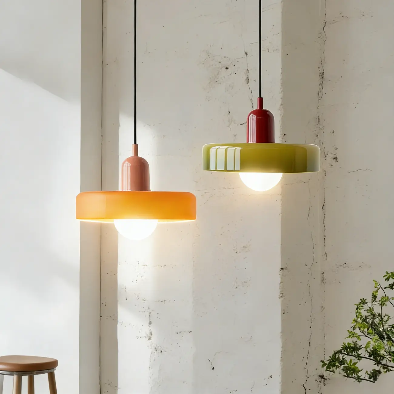 Modern Hanging Light Fixture Colorful Glass Shade Pendant Light Image - 1 | homeyfad