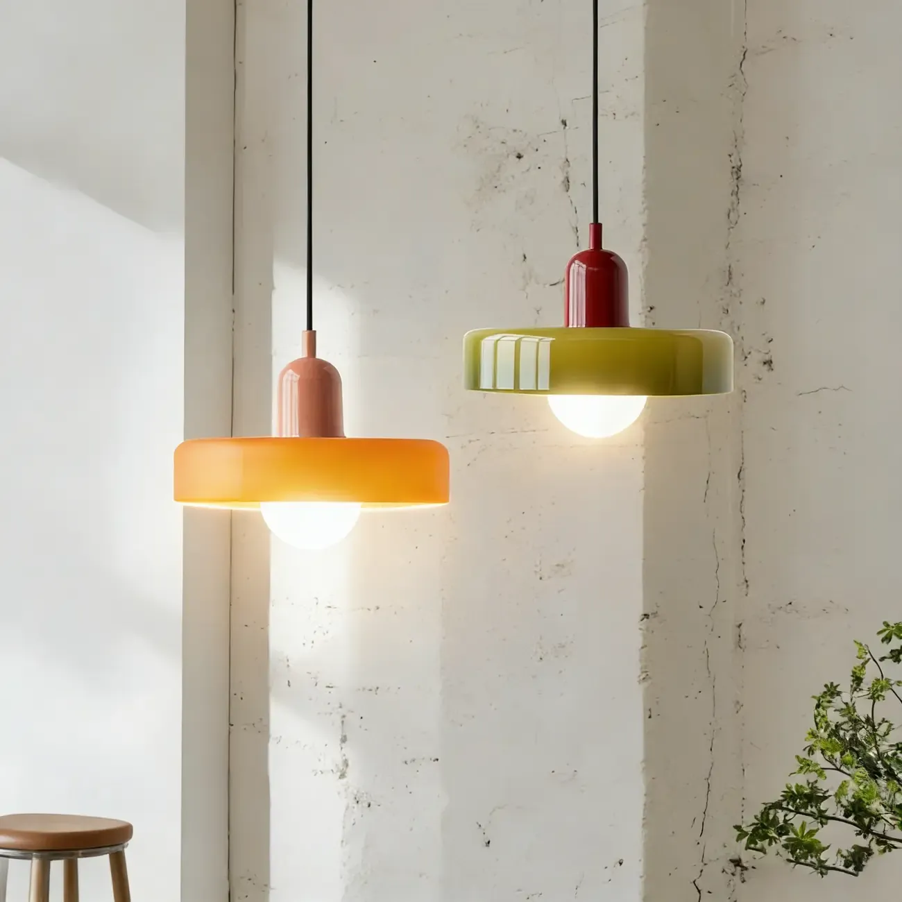 Modern Hanging Light Fixture Colorful Glass Shade Pendant Light Image - 1