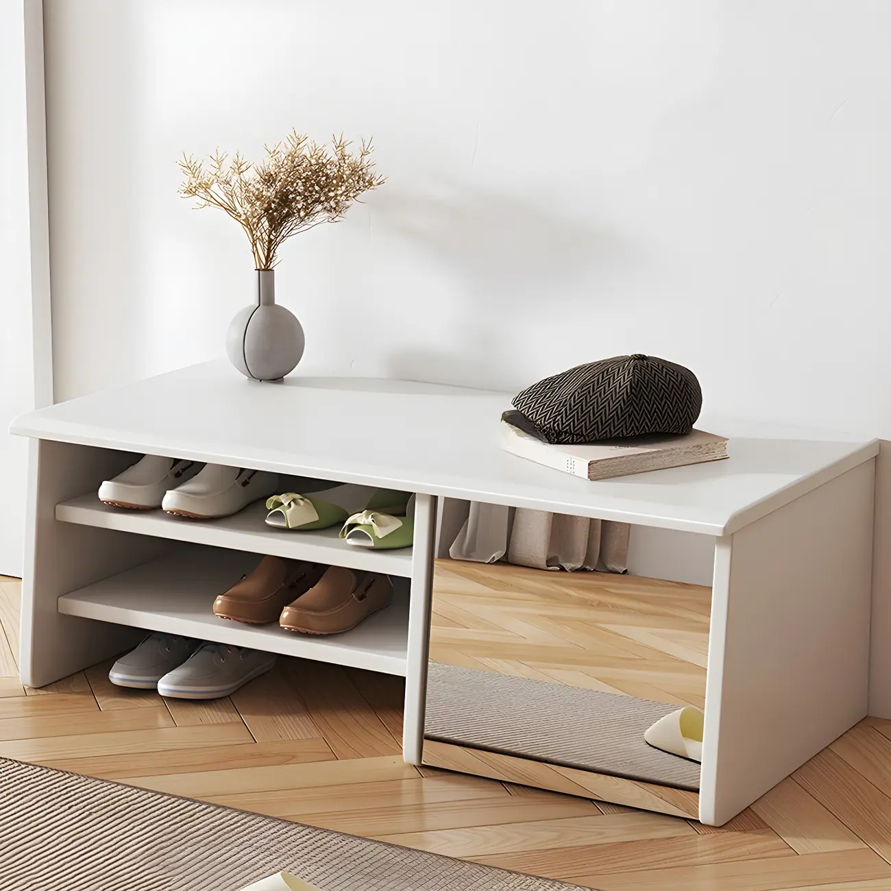 Entryway Wood Shoe Storage Bench with Mirror Image - 1 | homeyfad