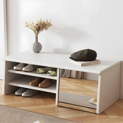 Entryway Wood Shoe Storage Bench with Mirror Image - 1