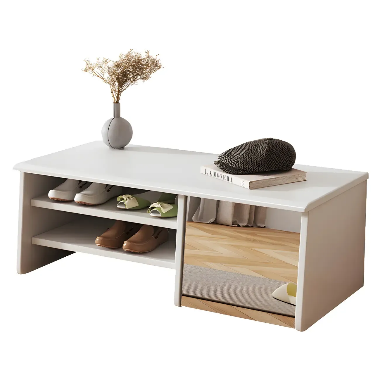 Entryway Wood Shoe Storage Bench with Mirror Image - 3