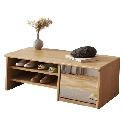 Entryway Wood Shoe Storage Bench with Mirror Image - 4
