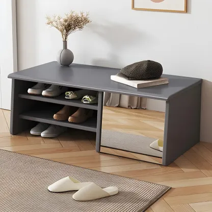 Entryway Wood Shoe Storage Bench with Mirror Image - 2