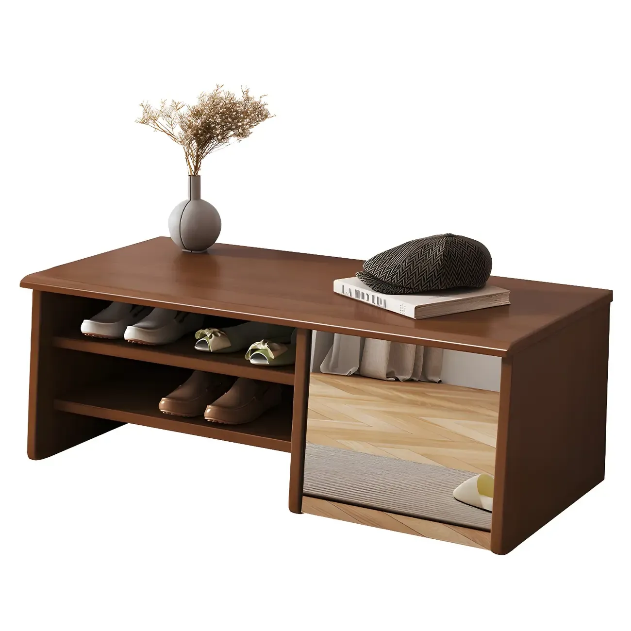 Entryway Wood Shoe Storage Bench with Mirror Image - 5